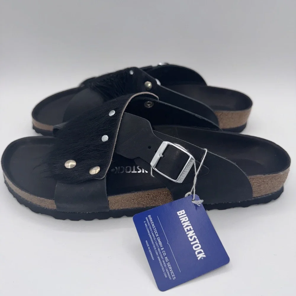 Birkenstock Guam Fur Sandals‎ Men's Size 10 EU 43 Black Leather